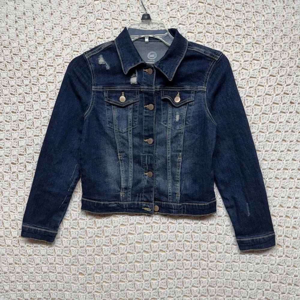 Wonder Nation Denim Jacket Girls Sz L 10-12 Blue Jean Pockets